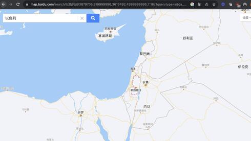 Israel appears in shape only on China's mapping services 
